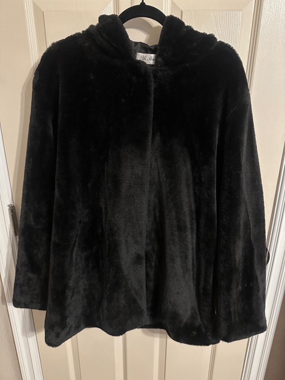 Women’s Relaxed Fit Faux Fur Hooded Teddy Jacket, Black, Sz XL, NWOT